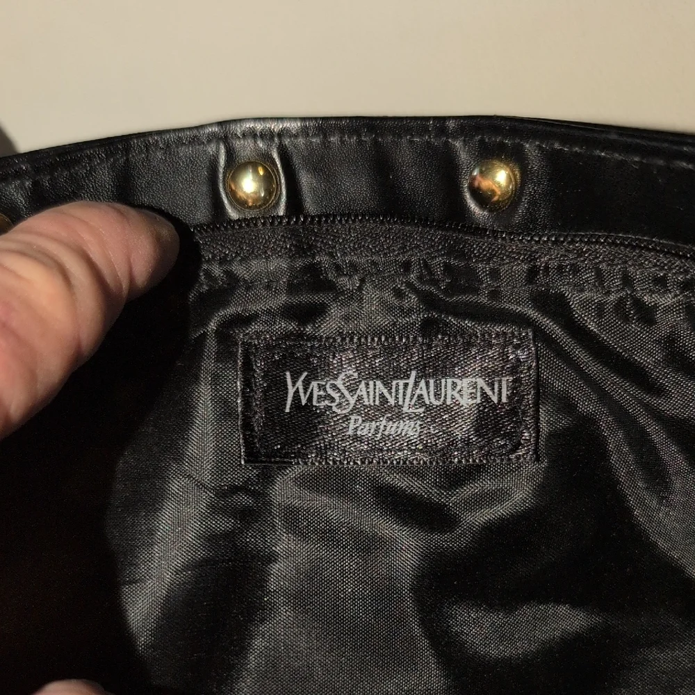 Yves Saint Laurent Black Satin Pouch with Gold Details